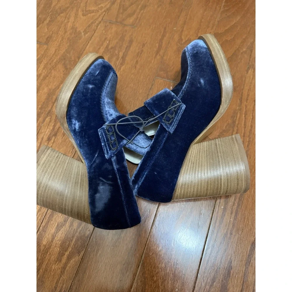 Marni Blue Velvet Platform Loafers Block Heel Square Toe Made in Italy Size 37.5